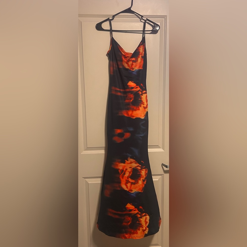 Fashion Nova Black and Orange Maxi Dress